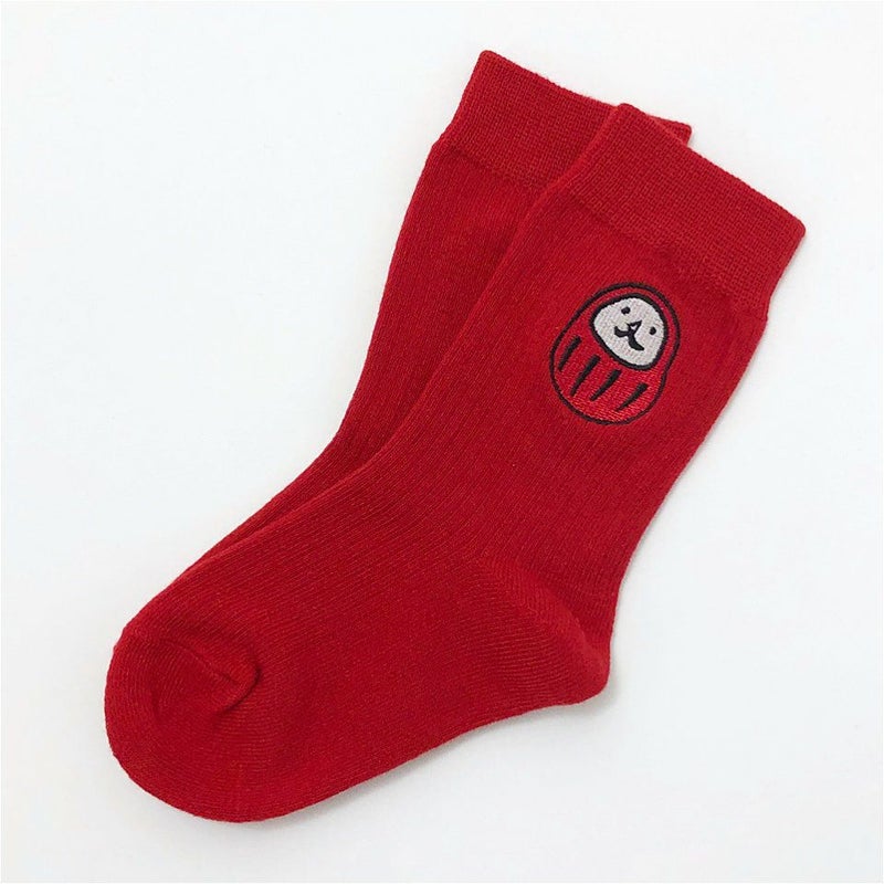 刺繍リブソックス「ダルマ」