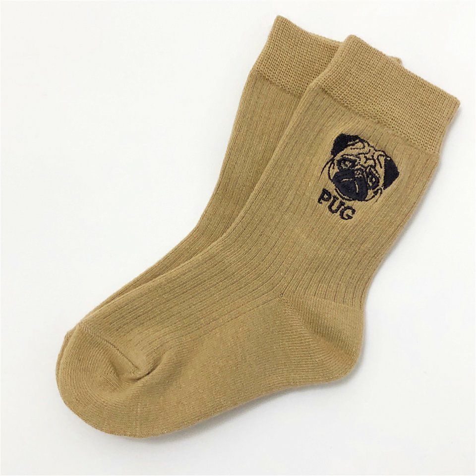 刺繍リブソックス「パグ」