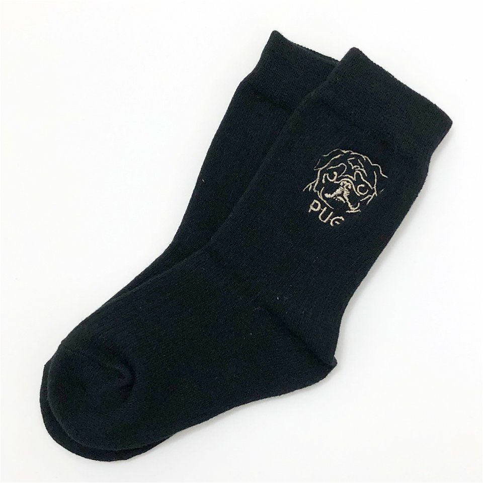 刺繍リブソックス「パグ2」