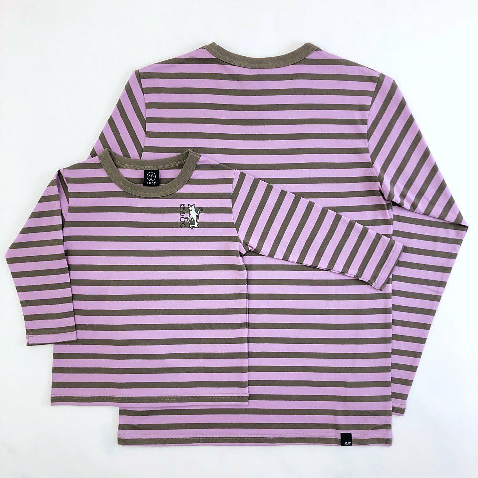 刺繍ボーダー長袖Tシャツ「neco」（ネコ）