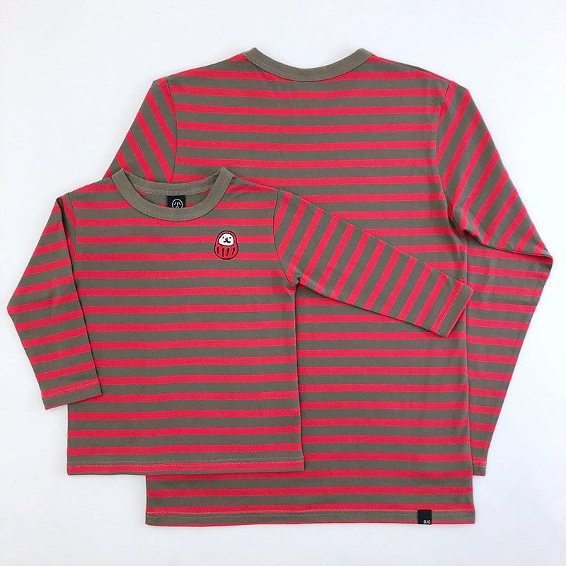 刺繍ボーダー長袖Tシャツ「DARUMA」（ダルマ）