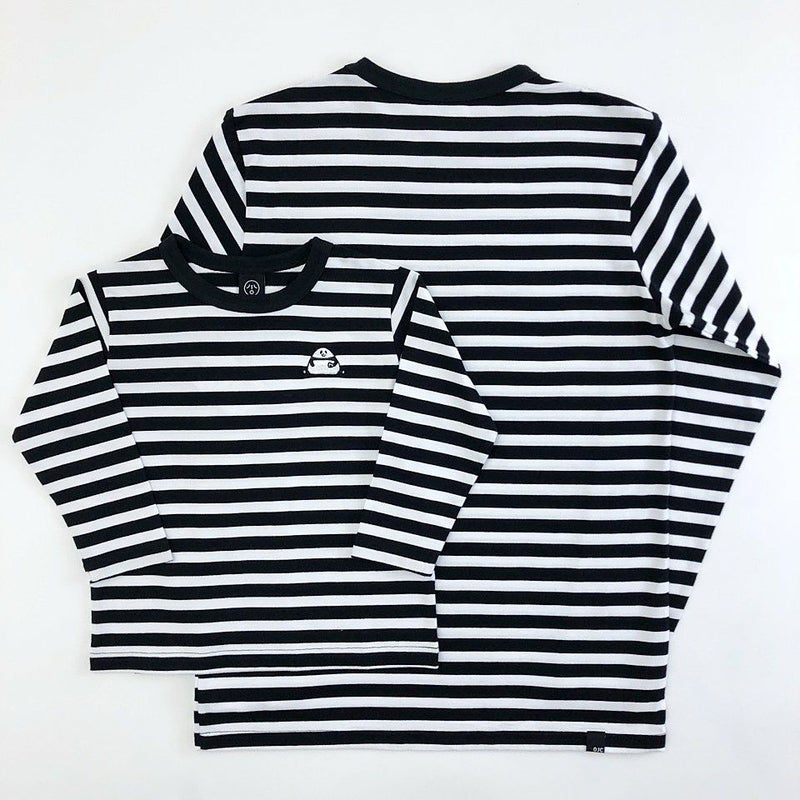 刺繍ボーダー長袖Tシャツ「OMUSUBI PANDA」（おむすびパンダ）
