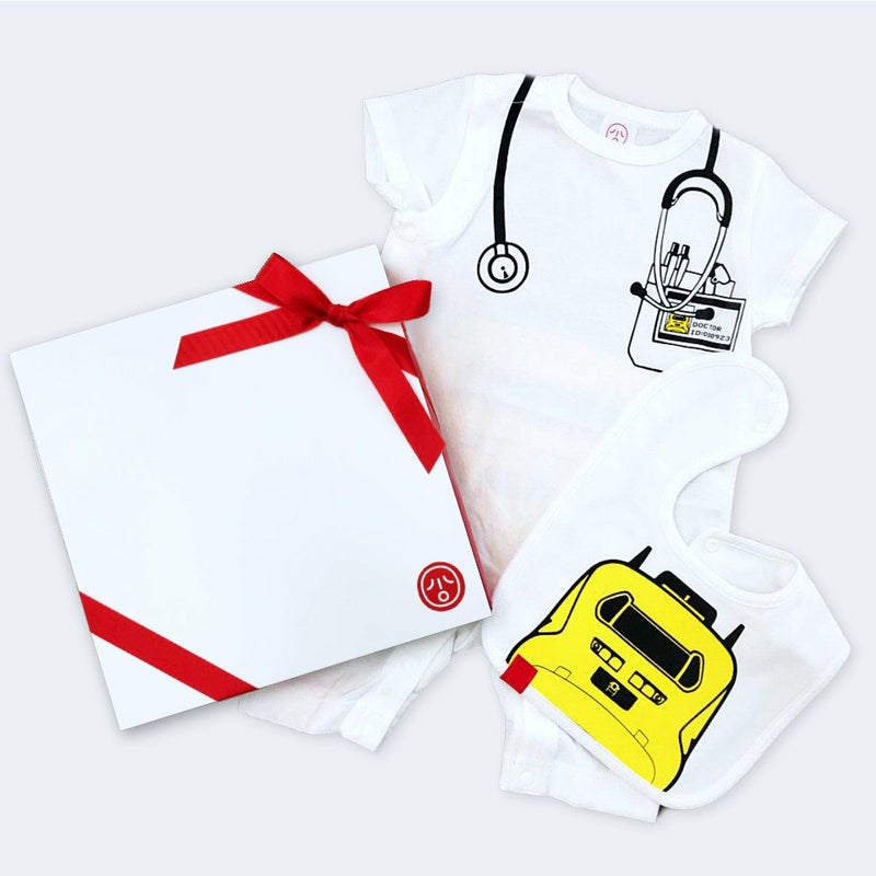 ベビーギフトセット・マイドクター（前開きロンパース＋スタイ）