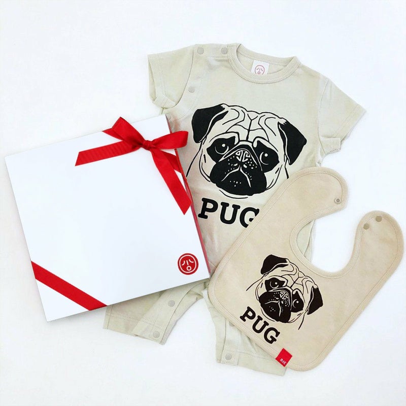 ベビーギフトセット・PUG（前開きロンパース＋スタイ）