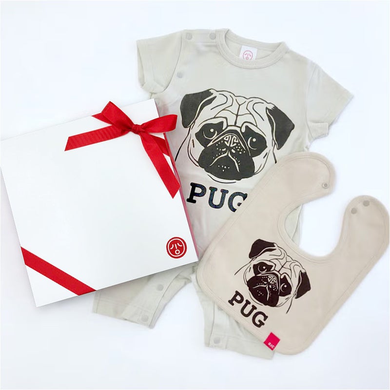 ベビーギフトセット・PUG（前開きロンパース＋スタイ）