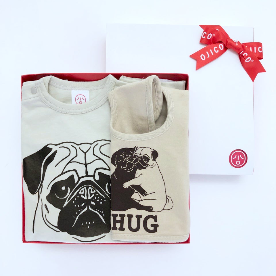 ベビーギフトセット・PUG（前開きロンパース＋スタイ） | TシャツのOJICO