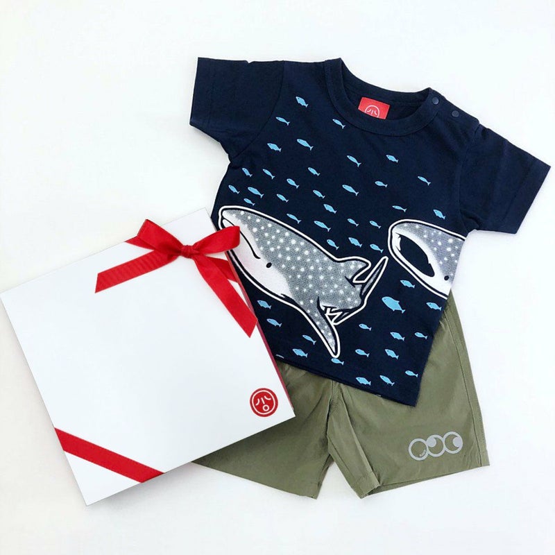 ベビーギフトセット・ジンベイザメ（半袖Tシャツ＋ポケッタブルハーフパンツ）